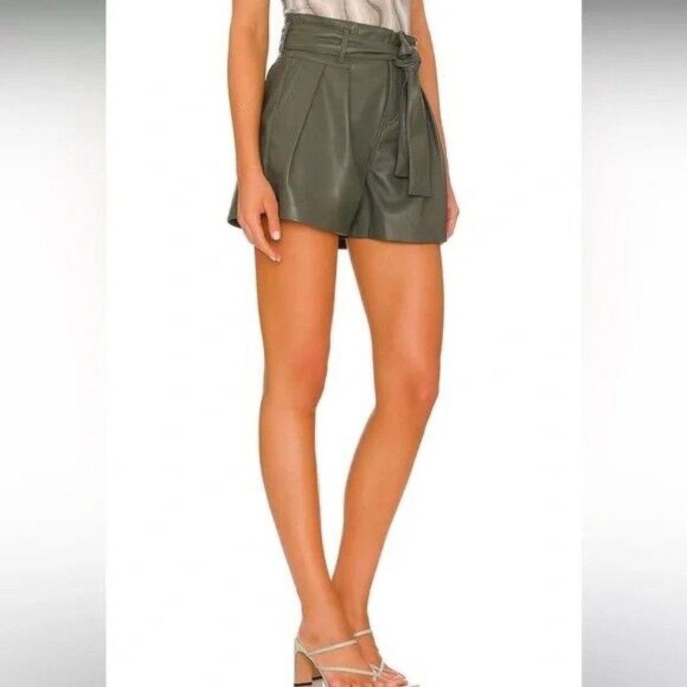 Blank NYC Faux Leather Belted Shorts High Waisted Olive Green (Size 31)